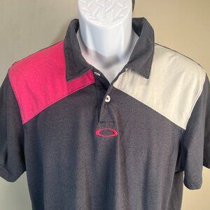 Oakley Golf Men's gray, blue and pink detailed short sleeve polo shirt Large L